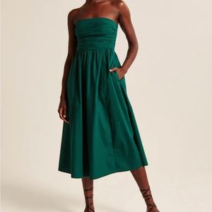 Abercrombie green poplin strapless midi dress